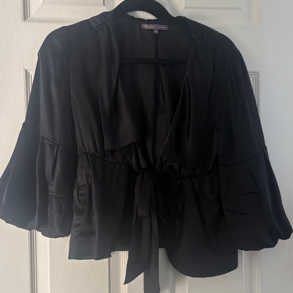 Hale Bob Black Satin Tie-Front Women's Top